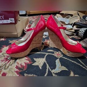 Guess Vibrant Red Patent Wedges